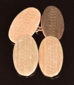 A pair of 9ct rose gold cufflinks with engine turned decoration, 9g