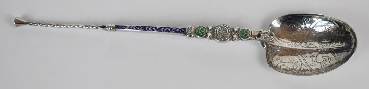 George V Coronation interest hallmarked silver and enamel anointing spoon, Birmingham 1910, maker