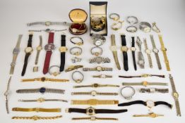 Over 50 various wristwatches including J W Benson 9ct gold ladies, Crane & Viceroy, Tissot, Avia,