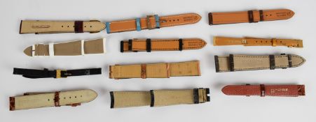 Ten leather wristwatch straps comprising Rolex, Tiffany & Co, Hermès, Jaeger LeCoultre and six