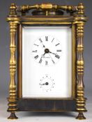 M.D. GER repeating alarm carriage clock with brass case, bevelled glass, enamel dial with sweep