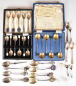 Hallmarked silver and white metal souvenir and other spoons, many with enamel decoration, weight