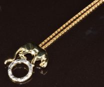 An 18ct gold chain (44cm, 4.3g) and a 14k pendant in the form of a leopard set with diamonds (2.1cm,