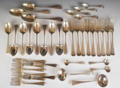 Victorian eight place setting canteen of Old English pattern hallmarked silver cutlery comprising