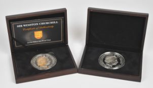 Two cased Bailiwick of Jersey and Guernsey 925/1000 proof 5oz silver coins, one with certificate