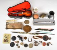 Bijouterie and collectables including miniature hallmarked silver goblet, coin dish, silver coins,