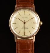 Rotary 9ct gold gentleman's automatic wristwatch with gold hands and baton hour markers, silver dial