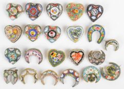 Twenty-two micro mosaic brooches including twelve heart shaped, eight crescent and two horseshoe