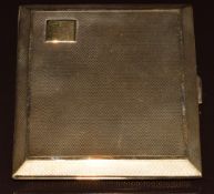 Art Deco 9ct gold cigarette case with engine turned decoration, Birmingham 1926, 87.2g, 7 x 8.3cm