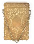 George Unite Edward VII hallmarked silver gilt card case with suspension chain, engraved