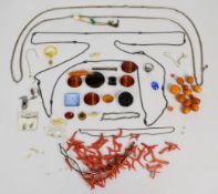 A collection of jewellery including silver ring, gun metal guard chain, agate plaques, sections of