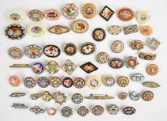 Sixty-one micro mosaic brooches including five bone examples