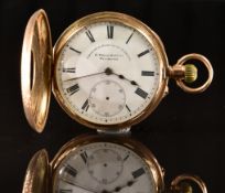 H Waite Manufacturing Co of Manchester 12ct gold keyless winding half hunter pocket watch with