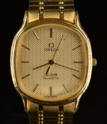 Omega De Ville gentleman's wristwatch with two-tone hands and baton hour markers, gold honeycomb