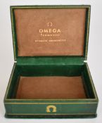 Omega Seamaster Automatic Chronometer green leather wristwatch box with gilt decoration, 14x10.5x5.