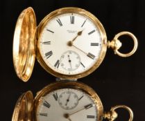Brillman of London 18ct gold full hunter pocket watch with inset subsidiary seconds dial, gold