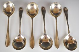 Set of six George VI hallmarked silver soup spoons, Sheffield 1938, maker Viner's Ltd, length 17.