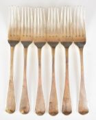 Victorian set of six hallmarked silver Hanoverian or Old English pattern dinner forks, Exeter
