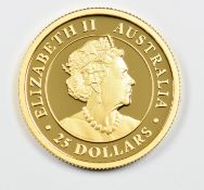 Perth Mint, Australia 2020 cased limited edition 202/500 ¼oz 99.99 fine gold $25 coin '80th