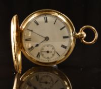 Unnamed 18ct gold full hunter pocket watch with inset subsidiary seconds dial, blued hands, black