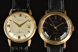 Two Bulova gold plated gentleman's wristwatches, one with date aperture, subsidiary seconds dial,