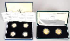 Two Royal Mint silver proof piedfort coin sets comprising £2 Brunel pair and set of four £1 coins