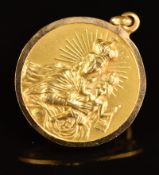 An 18ct gold religious pendant, 3.7g, 2.2cm