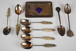 Shanghai Lawn Tennis Association Chinese silver pin dish, length 10.5cm, together with eight further