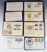 Eight John Pinches silver proof medallic first day covers comprising County Cricket 1873-1973,