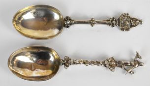 Two Dutch, German or similar 17th or 18th century silver spoons, marks indistinct, length 18cm,