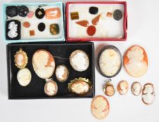 Nine cameos, four brooches set with cameos, three pendants set with cameos, agate plaques,