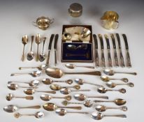 Hallmarked silver items comprising cased baby's spoon and pusher set, bottom hallmarked table spoon,