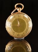 Barwise of London 18ct gold open faced pocket watch with gold hands and Arabic numerals, engraved