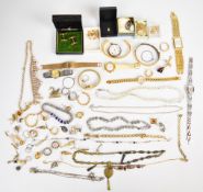 A collection of jewellery including silver fob watch, Japanese necklace, silver St Christopher,