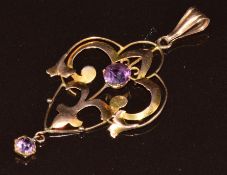 Edwardian 9ct gold pendant, 1.3g, 2.5 x 4.5cm