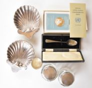 Hallmarked and other silver items comprising a pair of shell shaped dishes, pair of Victorian silver