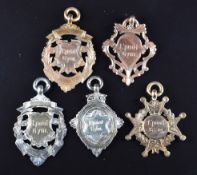 Five Liverpool Gym medals, comprising three hallmarked 9ct gold examples and two hallmarked silver