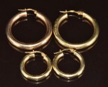 Two pairs of 9ct gold hoop earrings, 3.8g