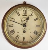 Sewill Liverpool ship's bulkhead clock in brass case mounted on a wooden board, diameter of clock