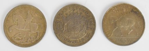 1935 George V 'rocking horse' crown together with a 1937 George VI Coronation example and 2002