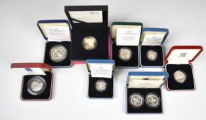 Eight Royal Mint proof silver coins comprising 1991 £1 x2, 1996 £2, 1994 D-Day commemorative 50p,