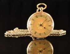 Charles Frodsham & Co 18ct gold open faced pocket watch with blued hands, black Roman numerals,