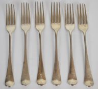Set of six Georgian hallmarked silver Old English pattern table forks, London 1787, maker George