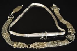 Two white metal Eastern belts, 400g