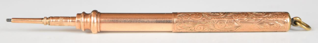 9ct gold extending pencil in the style of Mordan, maximum length 10cm, weight 9.5g all in