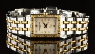 Raymond Weil Tango ladies wristwatch ref. 5971 with diamond hour markers, diamond set gold bezel,