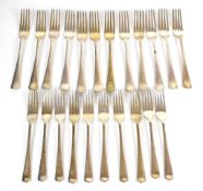 Elkington & Co. George V hallmarked silver forks comprising 12 table forks and 10 dessert forks,