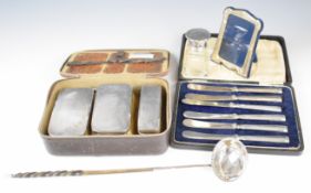 Hallmarked and other silver mounted items comprising Art Deco set of three brushes and comb,