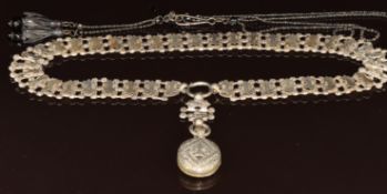 Victorian white metal locket on original chain/ necklace and an Albert with jet tassels