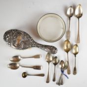 Georgian and later hallmarked silver cutlery to include a set of six beaded edge coffee spoons,
